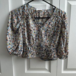 Floral print flowy blouse, cuffed mid sleeve